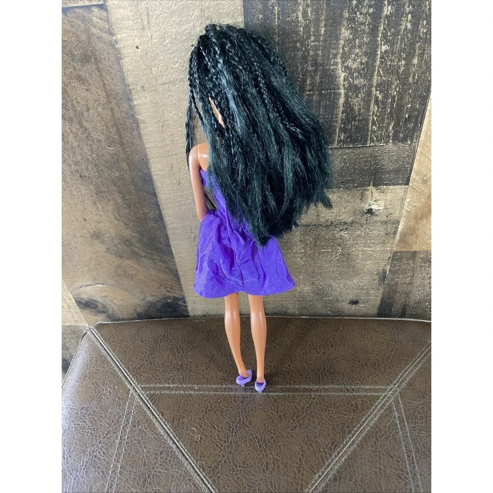 Vintage 90s Barbie‎ Doll Christie Dark Braided Hair Purple Sequin Party Dress